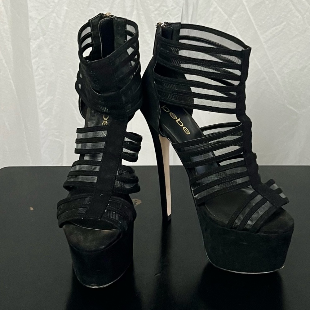 Black platform BEBE stiletto heels